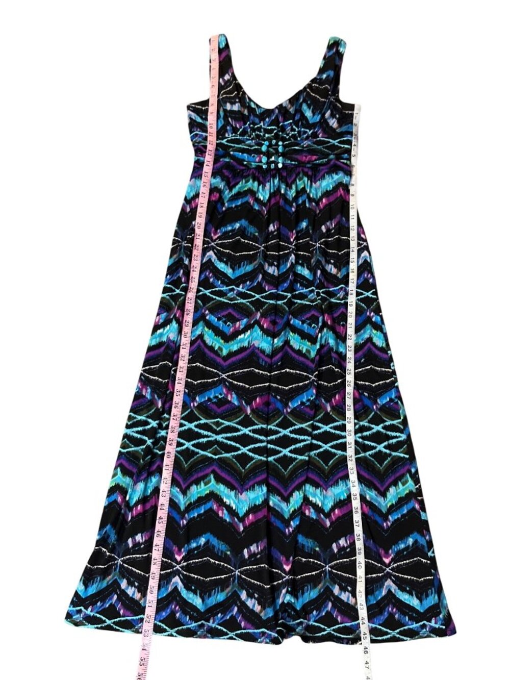 Bisou Bisou Michelle Bohbot Maxi Dress Womens 10P Petite Beaded Chevron Used - Picture 10 of 16